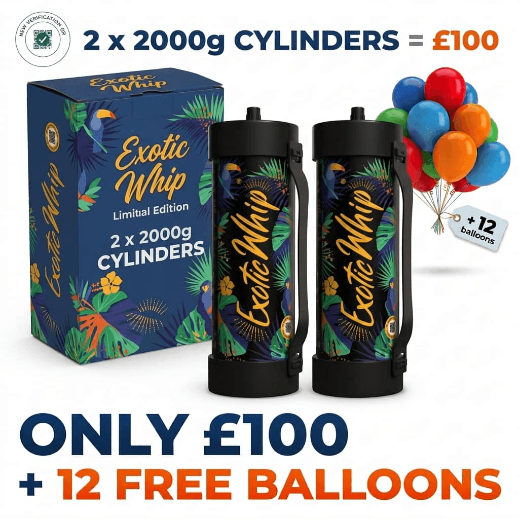 Exotic Whip Limited Edition 666g Cream Charger Cylinder + 12 Free Decorative Balloons