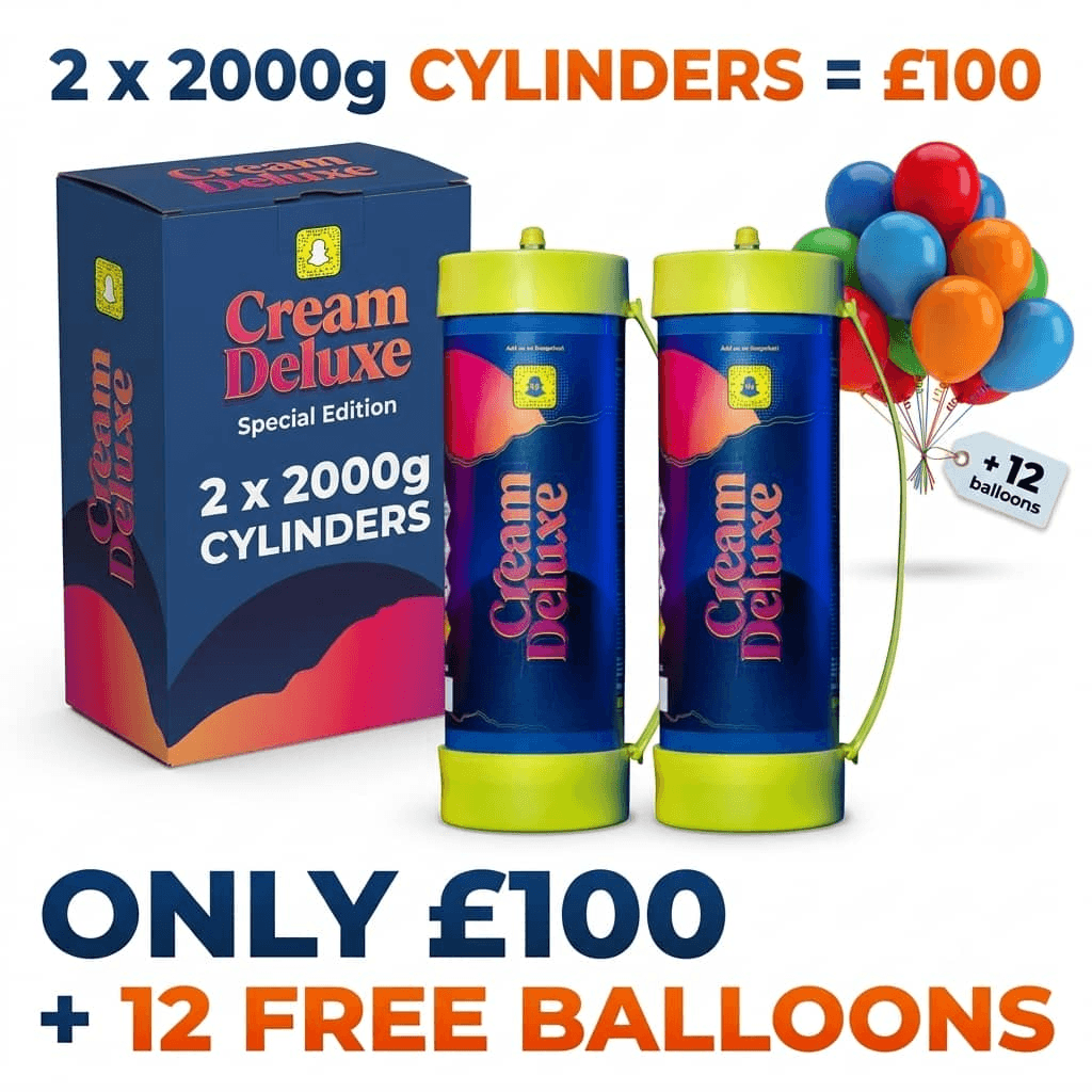 Cream Deluxe Special Edition Gold Maxxi 2000g Cream Charger Cylinder + 12 Free Decorative Balloons