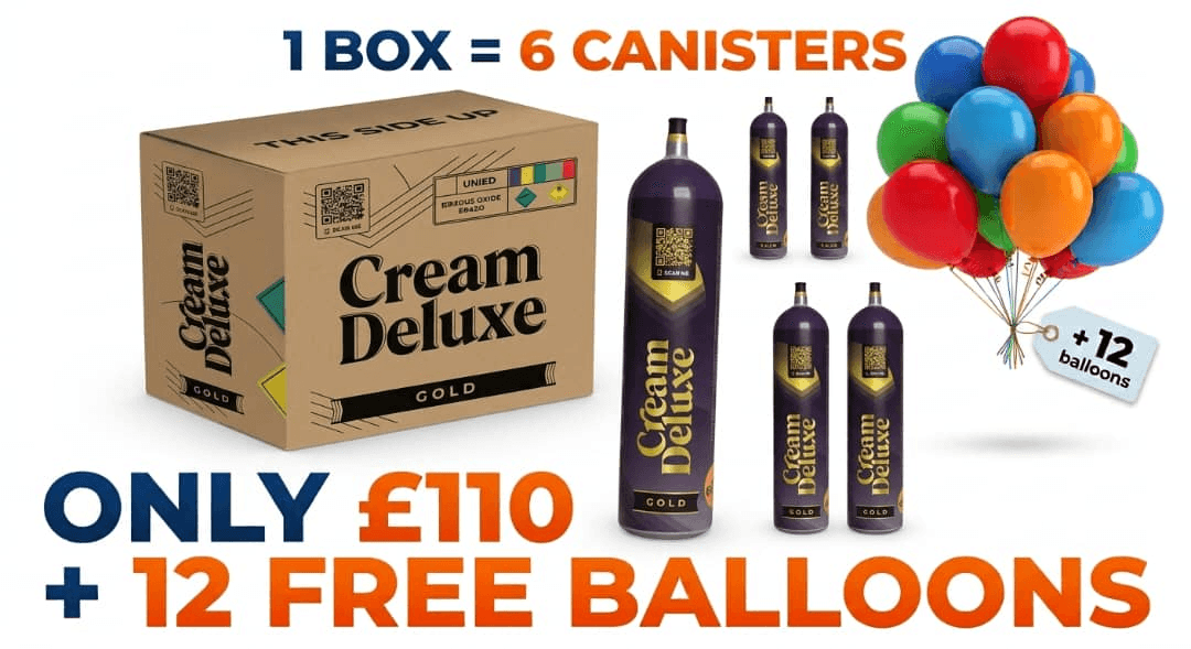 Cream Deluxe Gold 666g Nitrous Oxide Cream Charger Cylinder + 12 Free Decorative Balloons